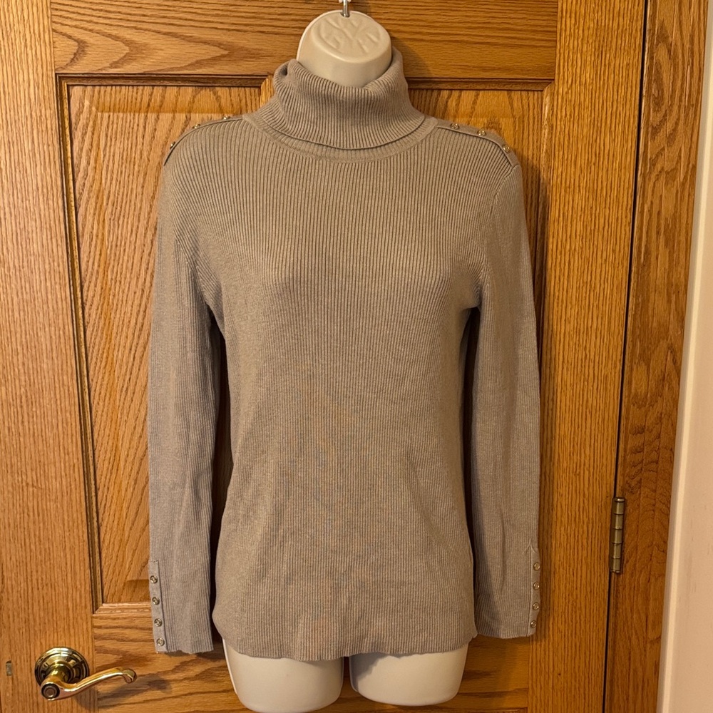 Calvin Klein Collection Taupe Ribbed Turtleneck Sweater